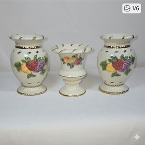 Avon Cream and Gold Floral Candle Holder Set